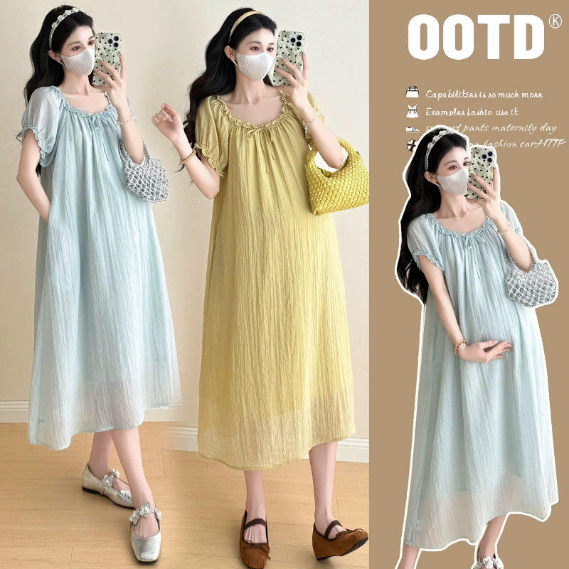Летнее платье для беременных, модная милая юбка, городской стиль, западный стиль, французский стиль, оверсайз, стиль высокого качества