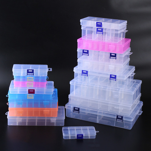 Multi-compartment removable compartment transparent plastic packaging box jewelry box component parts box desktop storage box