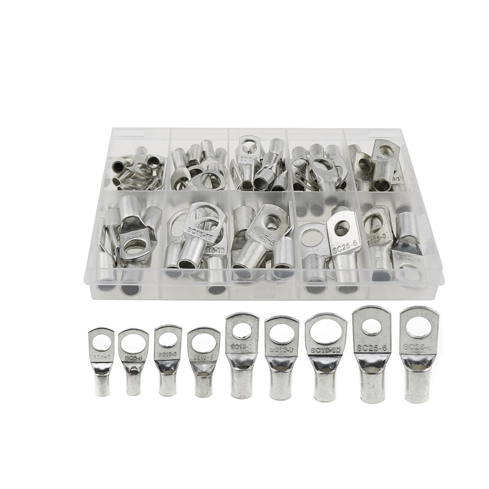 跨境批发65PCS盒装平方铜接线端子窥口铜鼻子电缆压线耳,冷压端子