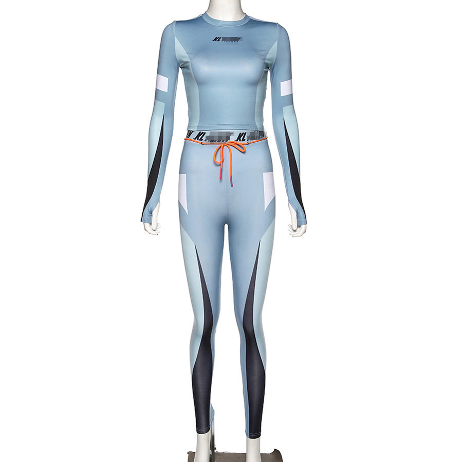 2019 European and American Style Ebay Winter Export New Women's Printed Slimming Look Long-Sleeved Sports Fitness Suit