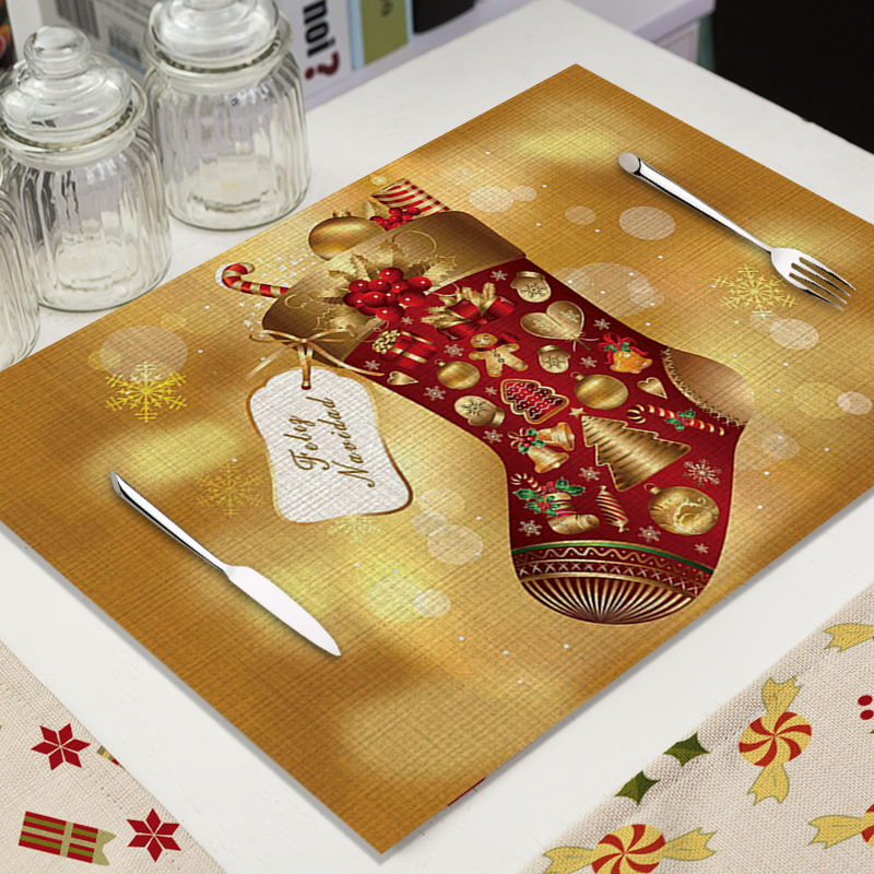 Mantel Individual de Lino para Navidad - Diseño de Dibujos Animados, Aislante, para Decoración