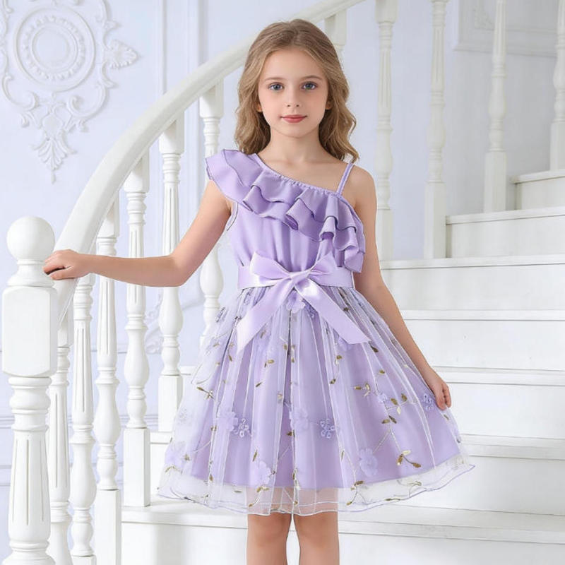 068 Cross-Border Foreign Trade Fashion Ins Lotus Leaf Shoulder-Strap Craft Tulle Dress for Baby Girls, Available for One-Piece Purchase