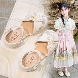 Girls' Shoes, Han Dynasty Shoes, Summer Chinese Style Sandals, Kidsren's Matchinging Horse-Faced Skirts, New Chinese Style Embroidered Shoes, Ancient Style Kidsren's Shoes