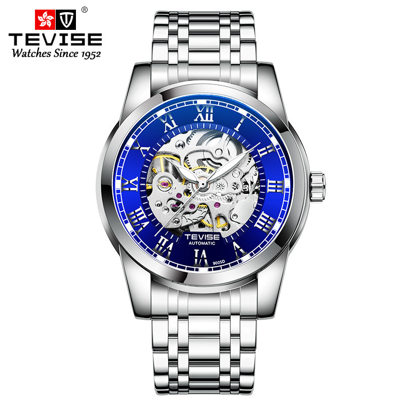 TEVISE nueva correa de acero resistente al agua reloj automático de los hombres de negocios simple reloj mecánico simple luminoso