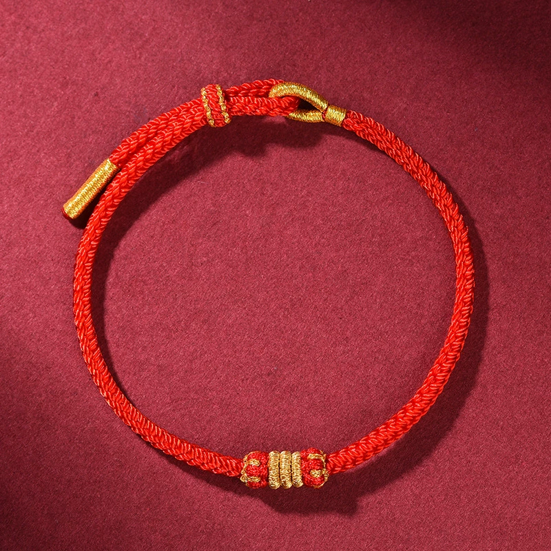 Birthday charm, red rope bracelet handmade, woven flashlight