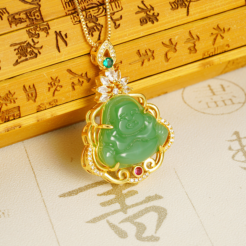 Colgante de oro de arena de Vietnam nuevo estilo de lujo ligero con incrustaciones de loto vientre grande Buda Maitreya modelo femenino colgante de nicho joyería al por mayor