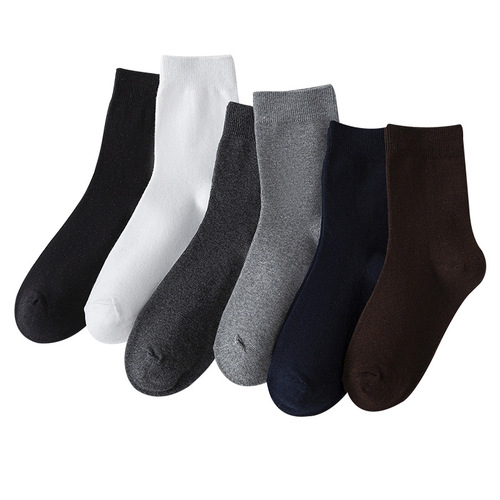 Men's all-season socks double-needle solid color men's business mid-calf socks cotton casual men's cotton socks wholesale