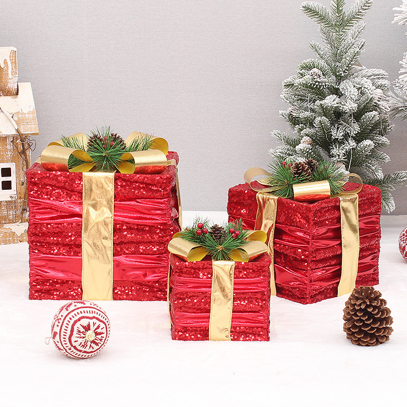 Elegant Christmas Decor Set - Handcrafted Fabric & Metal Ornaments With Pine Needles, 3-Piece Gift Bundle (_voghion.com
