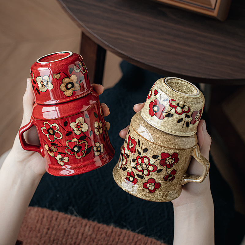 Suspiro de tiempo Taza de olla pequeña pintada a mano china Taza de té de cerámica con tapa Regalo de San Valentín Exportación transfronteriza