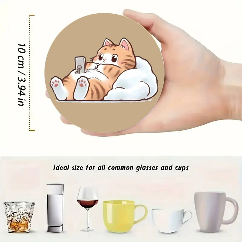 Cute creative wooden hot and cold acrylic decorations, 6 pieces, cat