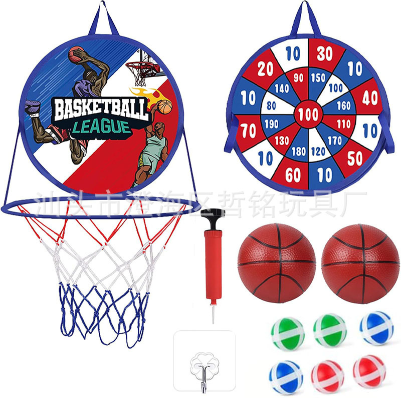 Cross-border two-in-one basketball board foldable dart target plate double-sided sticky ball set 36cm indoor and outdoor shooting boy Cross-border two-in-one basketball board foldable dart target plate double-sided sticky ball set 36cm indoor and outdoor shooting boy