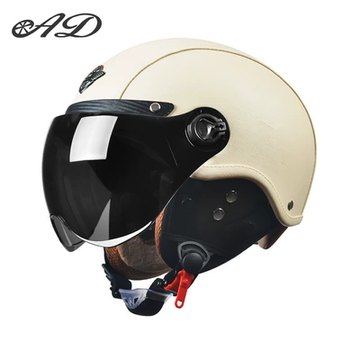 Ad Electric Motorcycle Helmet for Motorcycle Safety Supplies - 3c-leather-apricot-removable-ear-protection-short-sunshade-one-size-fits-all-suitable-for-head-circumference-55-62