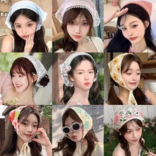 春夏新款格纹发带女包头防晒三角巾海边度假出游氛围感发饰潮品