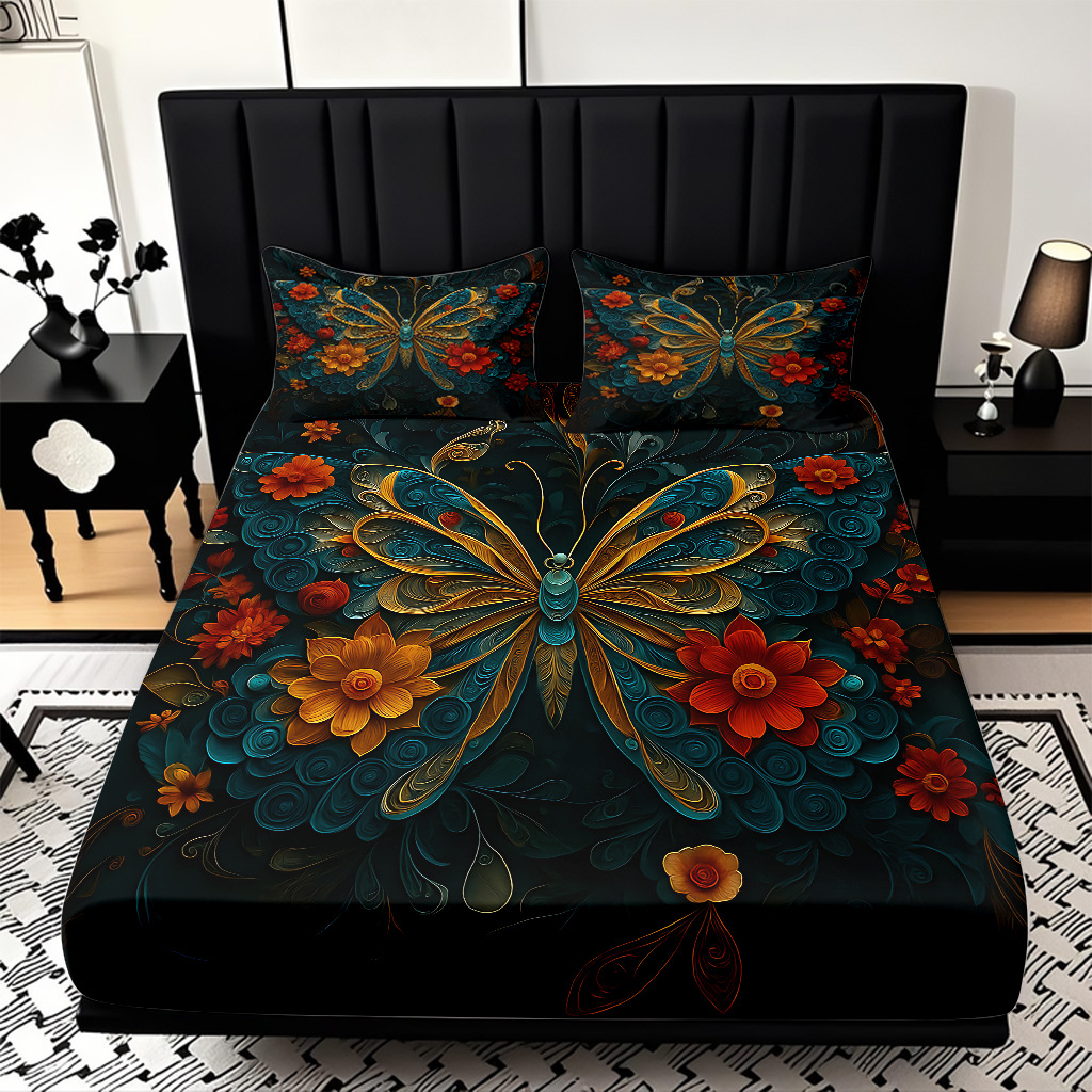 TEMU / JIT cama abrasiva Kits de almohada mariposa de color impresión digital 3D fuente de ropa de cama fabricantes