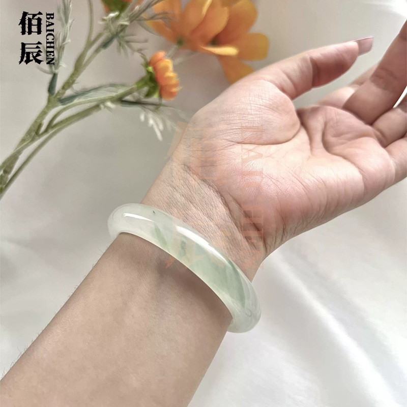 新疆天山翠ブレスレット雪翠氷種漂花玉ブレスレット天然金糸玉翡翠色玉ブレスレット|undefined