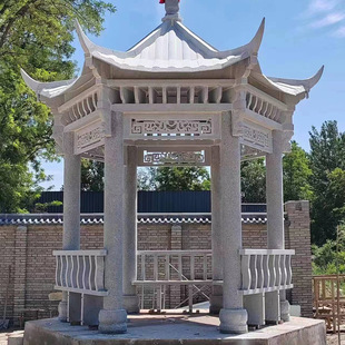 Stone Carving Internet Celebrity Pavilion Natural Stone Granite Sesame Grey Ancient New Rural Garden Chinese Hexagonal Pavilion