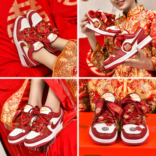 Official website red AJ wedding shoes bride shoes genuine goods Putian women's shoes dunk sneaker Xiuhe couple engagement wedding shoes