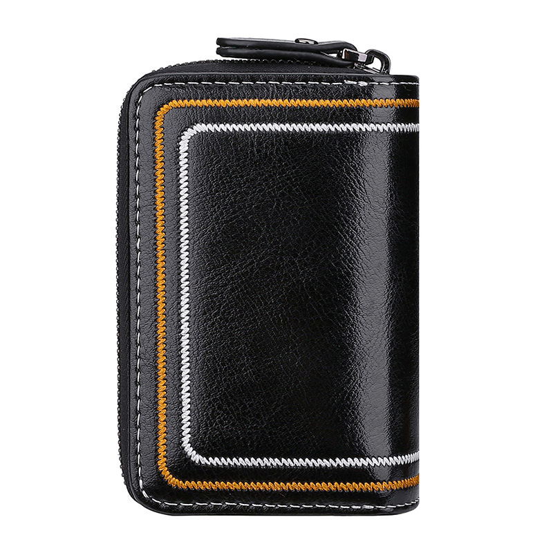Nuevo cuero genuino multi-funcional clave caso de doble capa de la cremallera cubierta inferior anti-perdida cambio titular de la tarjeta de vaca coche clave caso