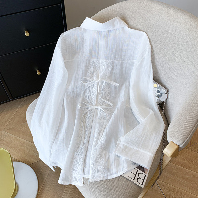 Designed Back Slit Straps Spliced ​​Lace Long-Sleeved Sun Protection Shirt Jacket Women's Summer Thin Loose Shirt