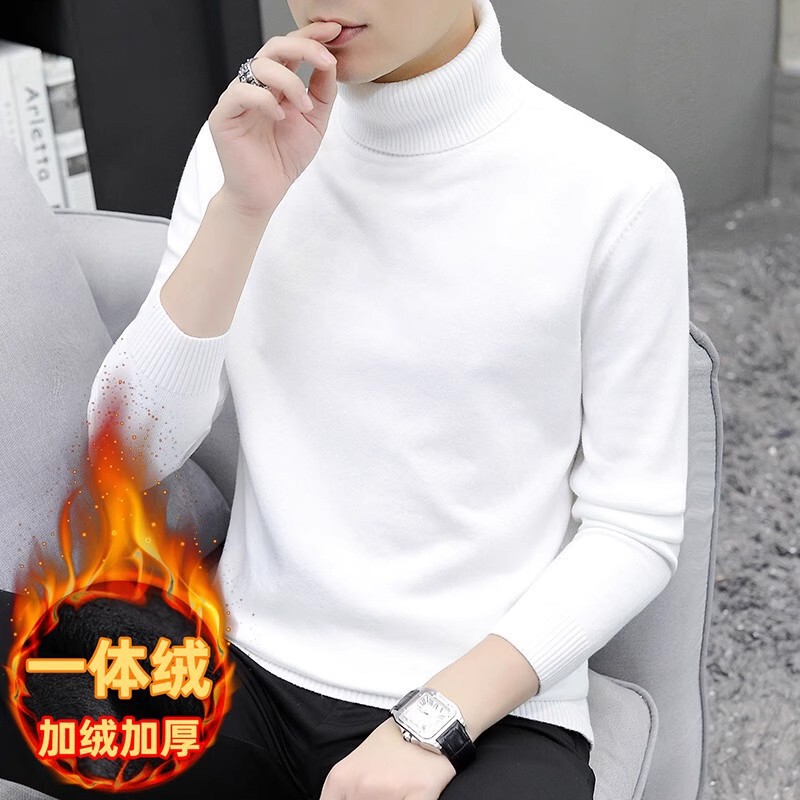 Sweater Men's Winter Slim-Fit Thickened fleece-lined Turtleneck Winter Sweater with Solid Color Long Collar Base Shirt