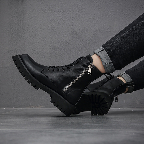 Fleece-lined Martin Boots for Men, Autumn/Winter New Arrival: Thick-Soled Outdoor Zip-Up Boots—Casual Mid-Calf Style, Made-to-Order from Wenzhou