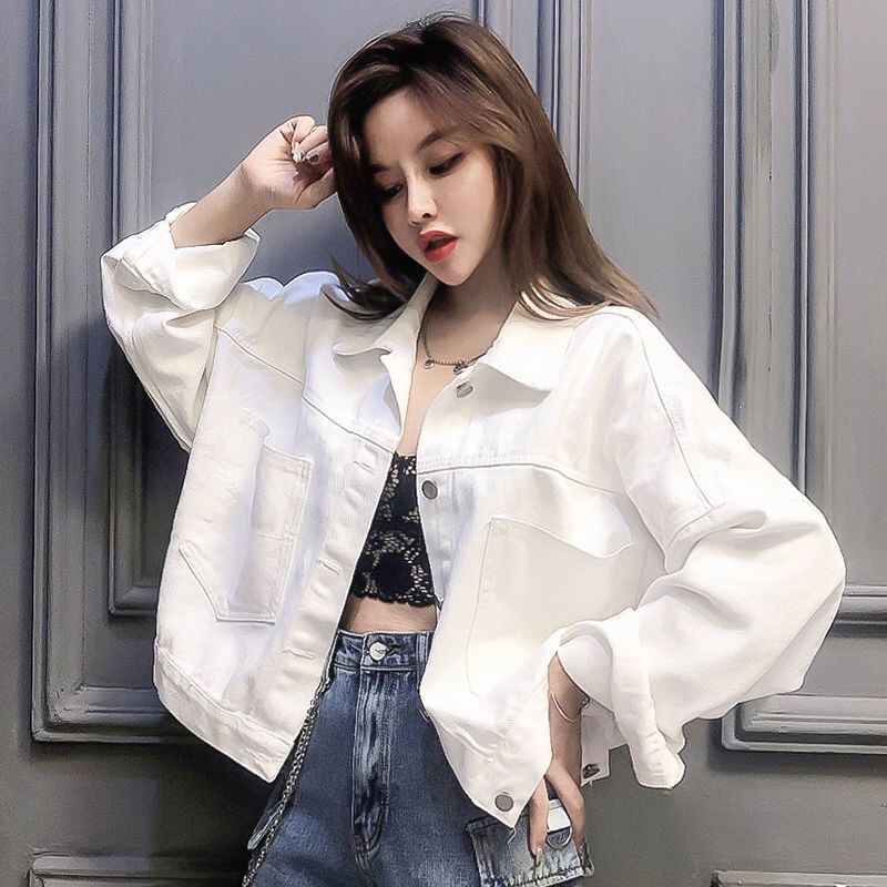 白色牛仔短外套女春秋季新款韩版短款夹克时尚宽松百搭小众上衣潮|undefined