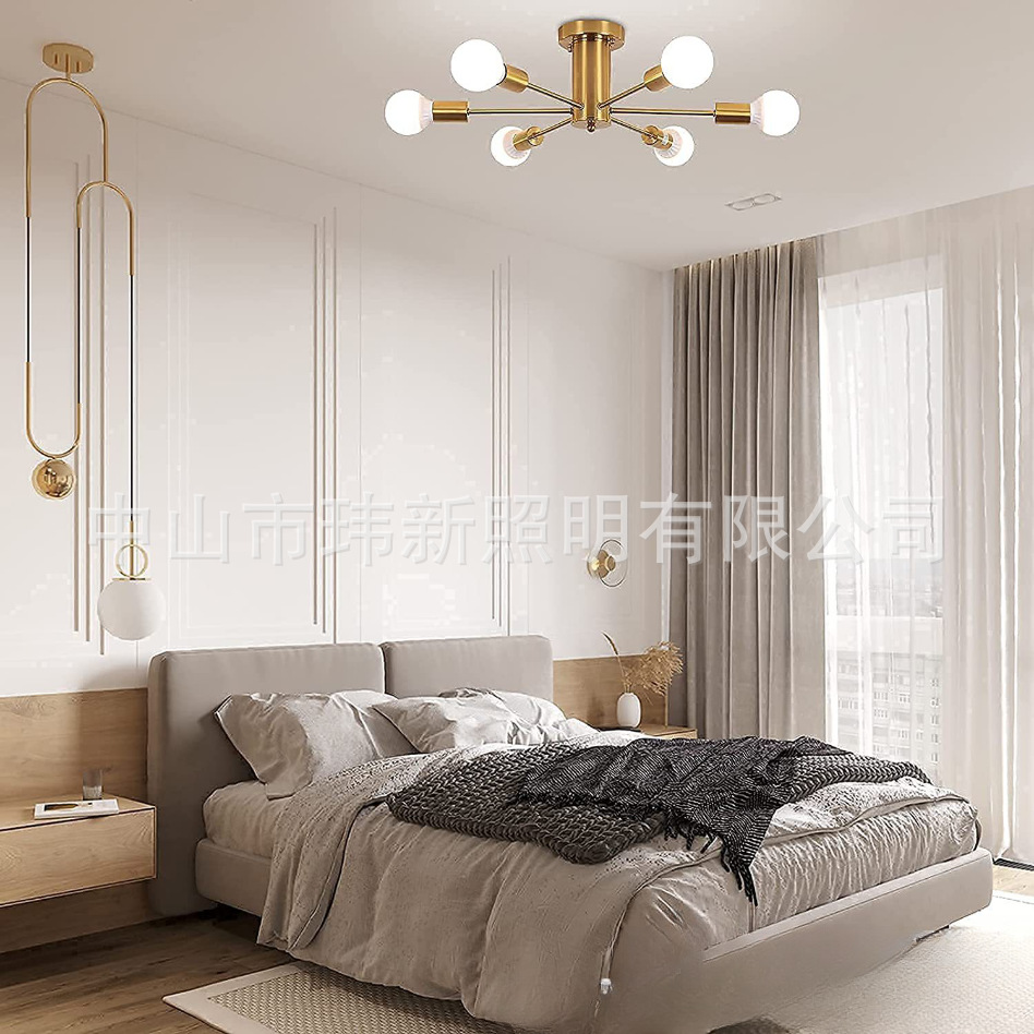 Cross-border multi-head ceiling lamp modern minimalist restaurant iron ceiling lamp indoor creative personality industrial style bedroom lamp