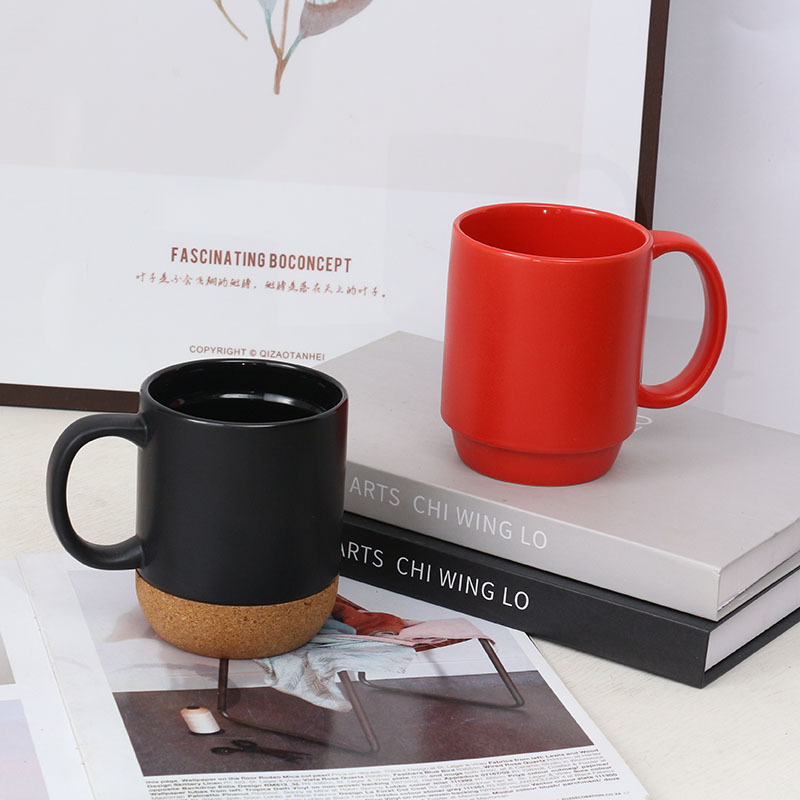Taza de cerámica creativa con base de corcho – gran capacidad, estilo de oficina, impresión personalizada con logotipo