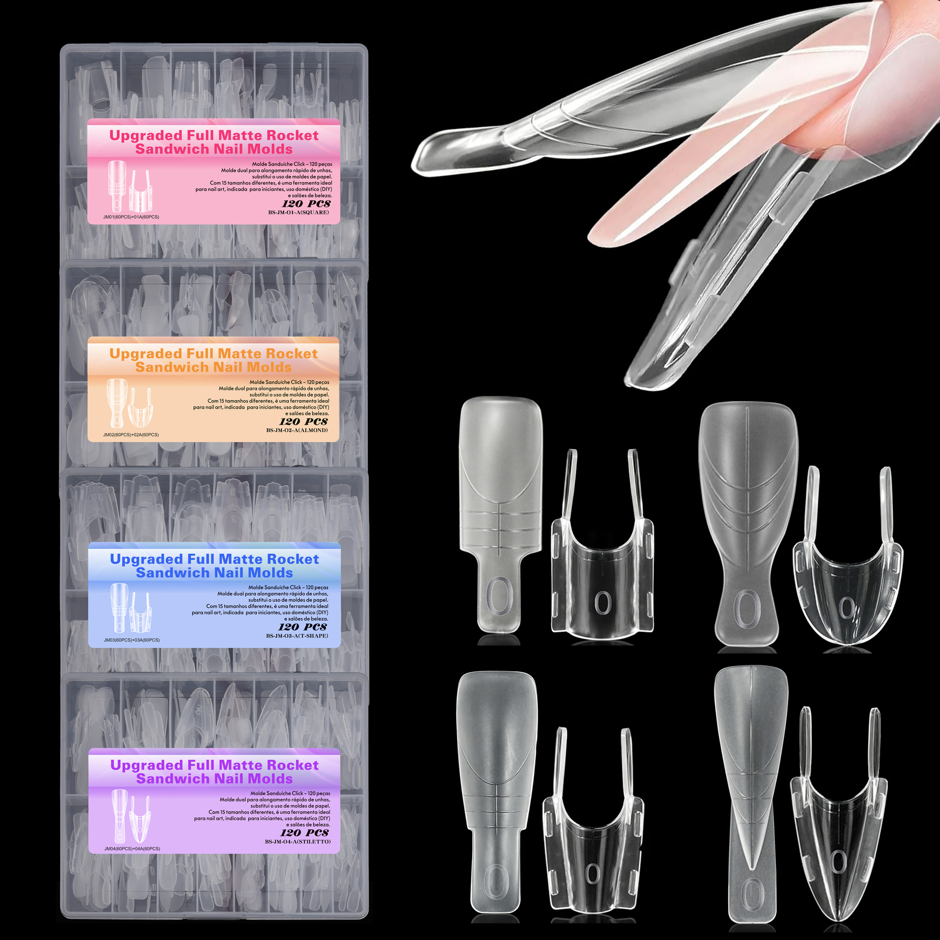 Nail art no-fixation clip-on sandwich nail mold without paper support for quick extension, phototherapy extension, special nail mold for manicure