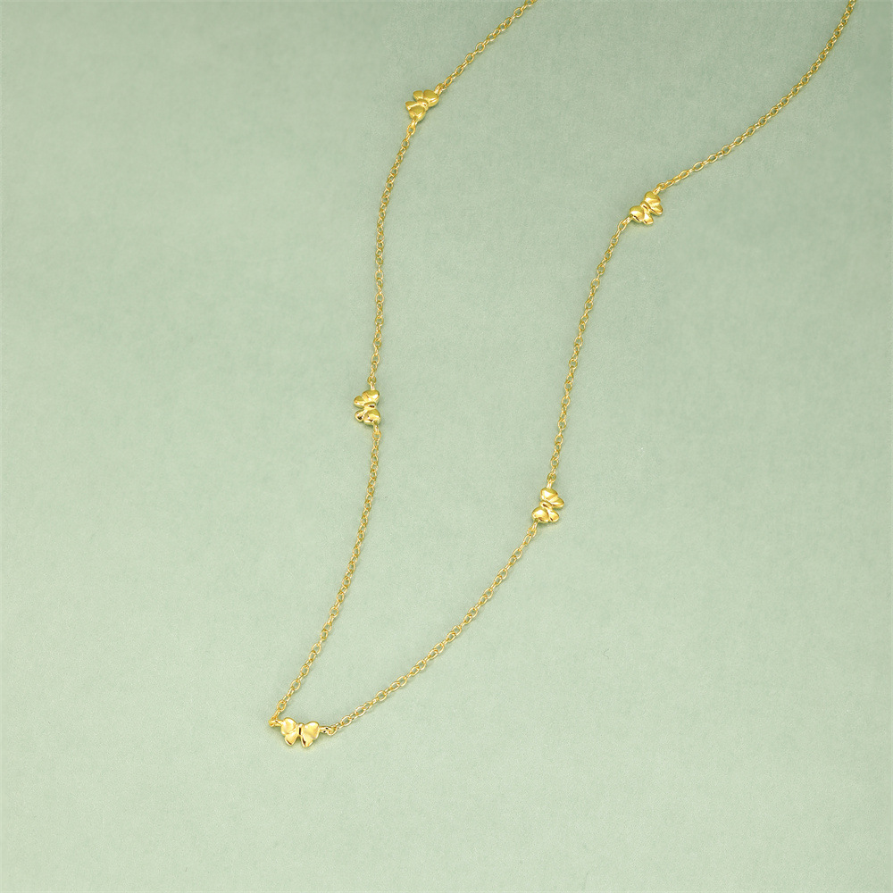 Women's Gender Plating Design 1 Piece 1 Set 925 Sterling Silver Bow Knot Cable Chain Bracelets Necklace