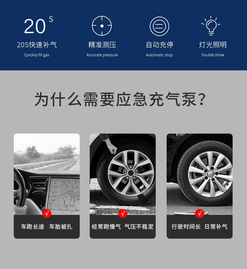 Car air pump digital display portable wireless air pump multifunctional emergency mobile phone charging treasure tire air pump