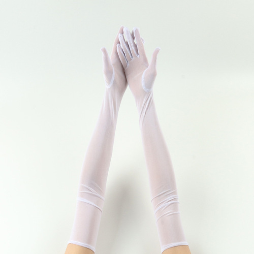 55cm Slim Fit Long Sleeve Elastic Mesh Gloves for Women, Thin Sunscreen Fashion Dress Pair with Sexy Suit Accessories
