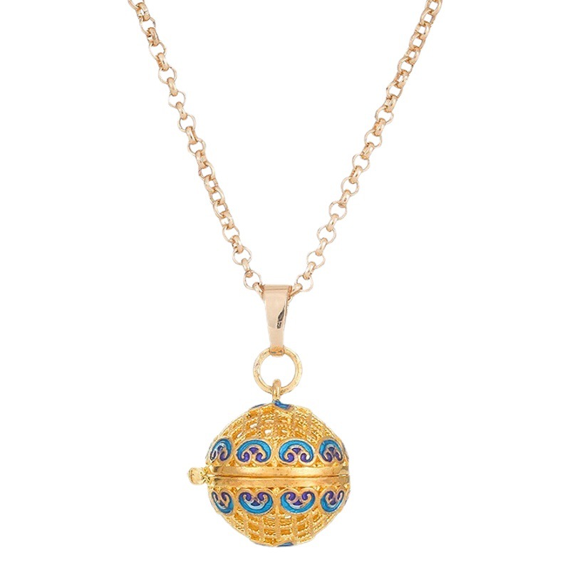 Pure Copper Enamel Gawu Box Cut Out Aromatherapy Lotus Cloisonné Pendant Buddha Beads Can Hold Incense Pills and Sutra Sachet Palace Bell