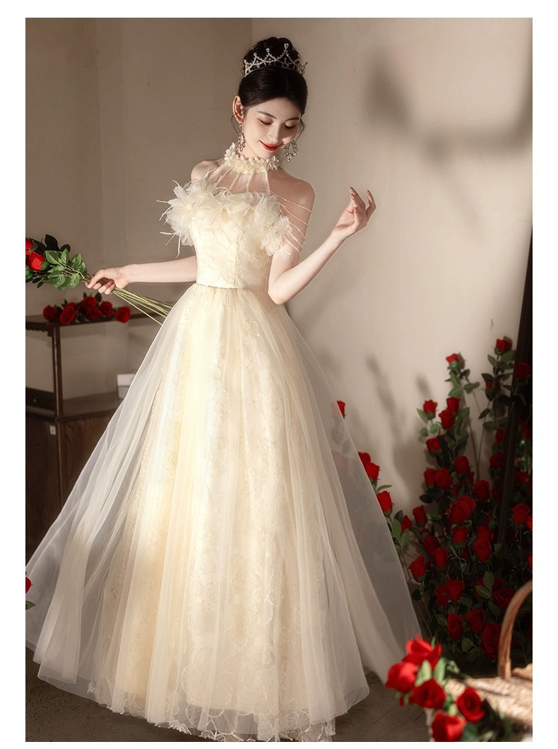 Elegant Champagne Colored Evening Gown New Style Long Dress For Women Suitable For Engagement Understated Luxury Ethereal Beauty_ecoleips.com
