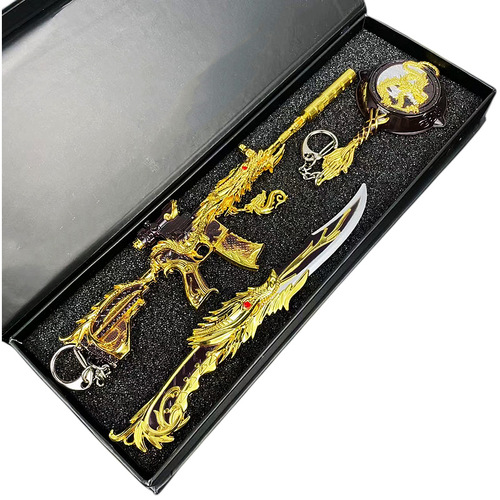 Chicken game peripheral five-claw golden dragon ornament m416 toy gun metal knife children's keychain pendant gift box version
