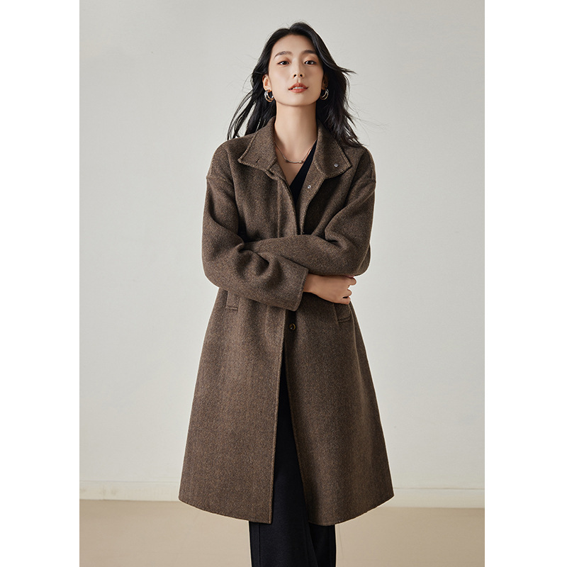 高级感羊毛女秋冬季2025老钱风大衣高级感人字纹双面毛呢中长外套