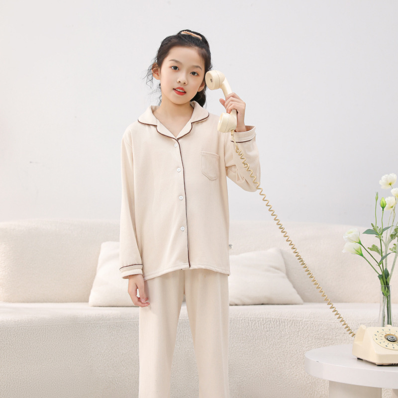 Pijamas de ternilla para niños pijamas para hombres y mujeres bebés nuevo otoño y invierno manga larga dos piezas juegos de ropa para niños y niñas con solapa