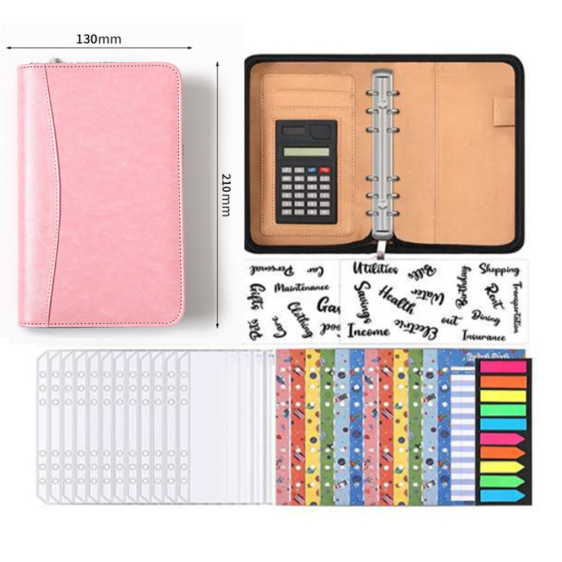 Bolso al por mayor de la cremallera del diario de las hojas sueltas del negocio del color sólido con el logotipo impreso de la libreta multifuncional de la calculadora