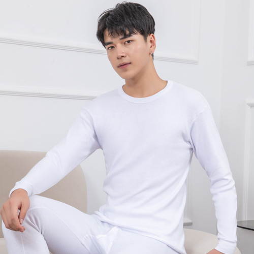 New style pure cotton men's autumn clothing and autumn trousers, mid-collar sweater and trousers set, middle-aged and elderly underwear, thick section women's wholesale