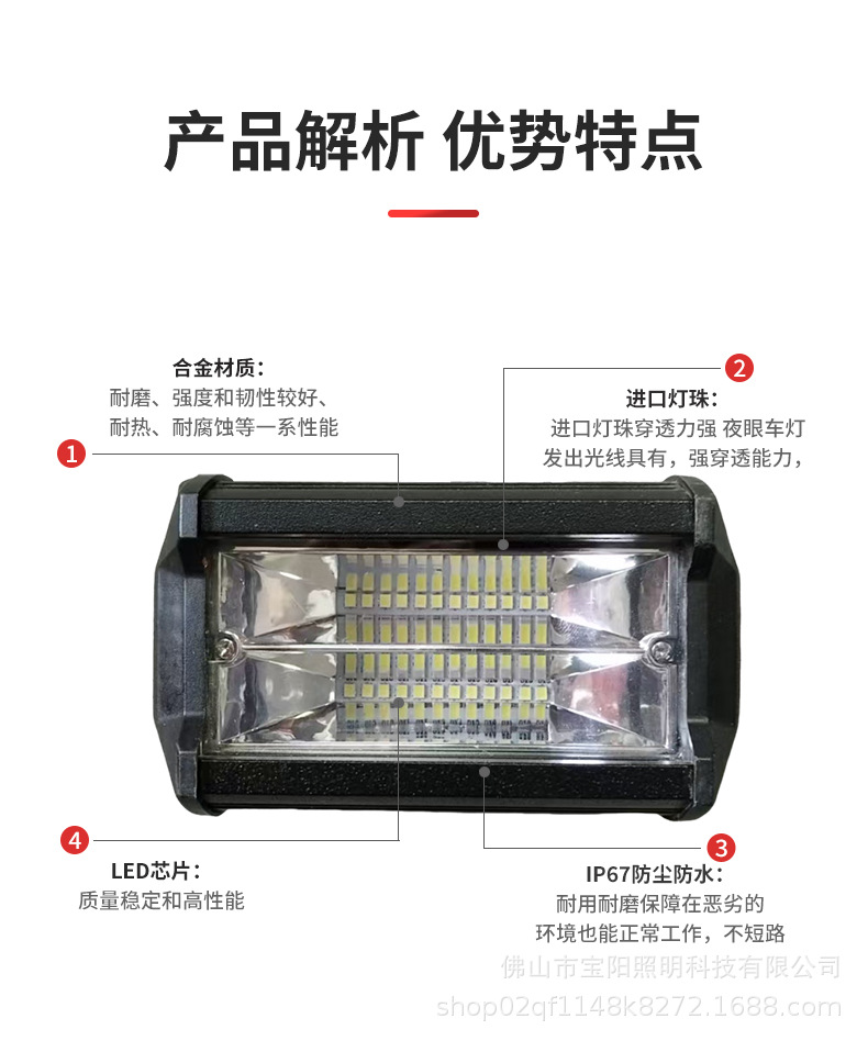 Source Factory Car Led Work Light 24 Beads Double Row 72W Side Light Off-Road Vehicle Modified Light Inspection Light Spotlight