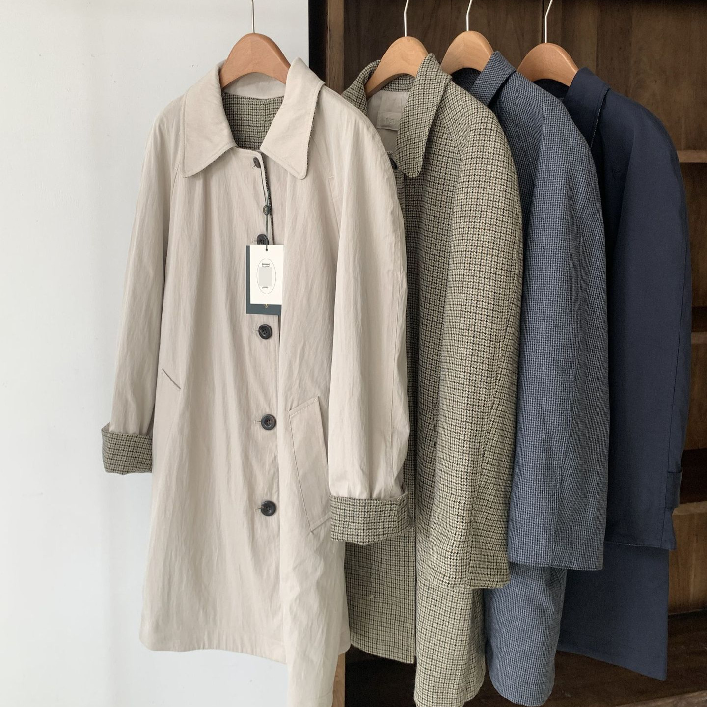 In Stock 2026 Spring New Korean Style Elegant Double-Sided Plaid Single-Breasted Trench Coat for Women