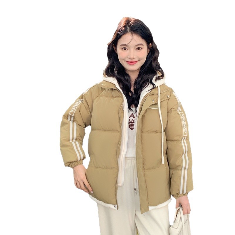 Europa y los Estados Unidos falsifican dos piezas de ropa de algodón con capuchón pareja para mujeres otoño y invierno nuevo comercio exterior moda calentamiento rayas chaqueta de algodón casual para mujeres image 5