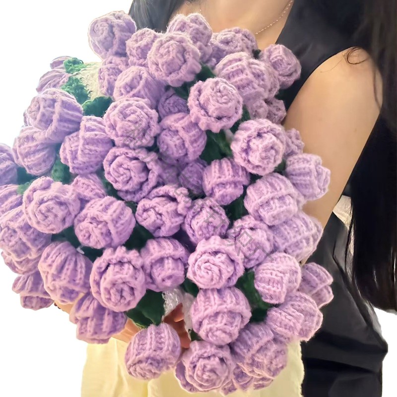 送女友玫瑰花束毯子成品办公室午睡毯手工编织花朵毛毯玫瑰花毯子|undefined