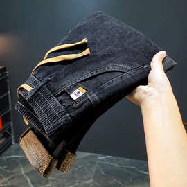 工厂直销2025新款牛仔裤男松紧腰男士修身直筒休闲百搭系绳男装