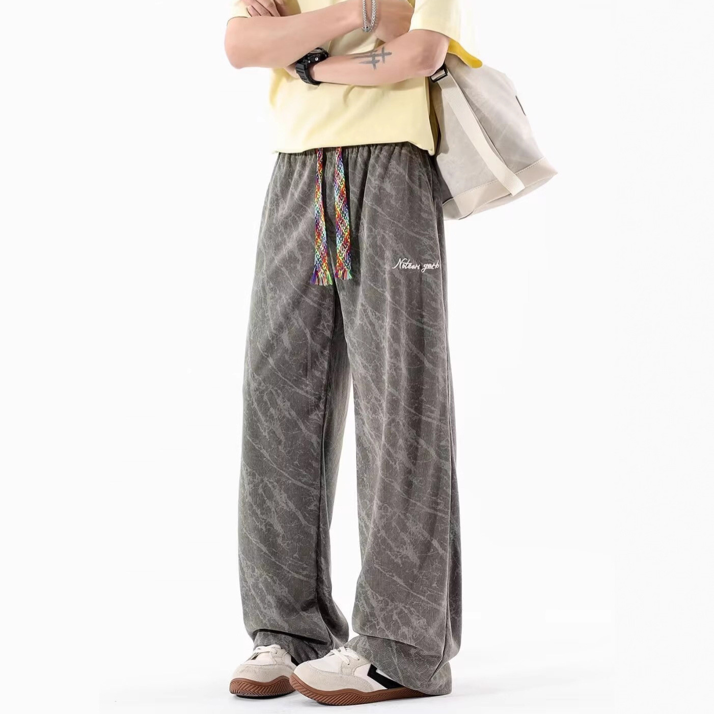 25 nuevos pantalones de piernas anchas de tinta retrógrada teñidos de tamaño estrecho cintura alta delgada suelta vertical pantalones de trapazo de cilindro recto para hombres y mujeres