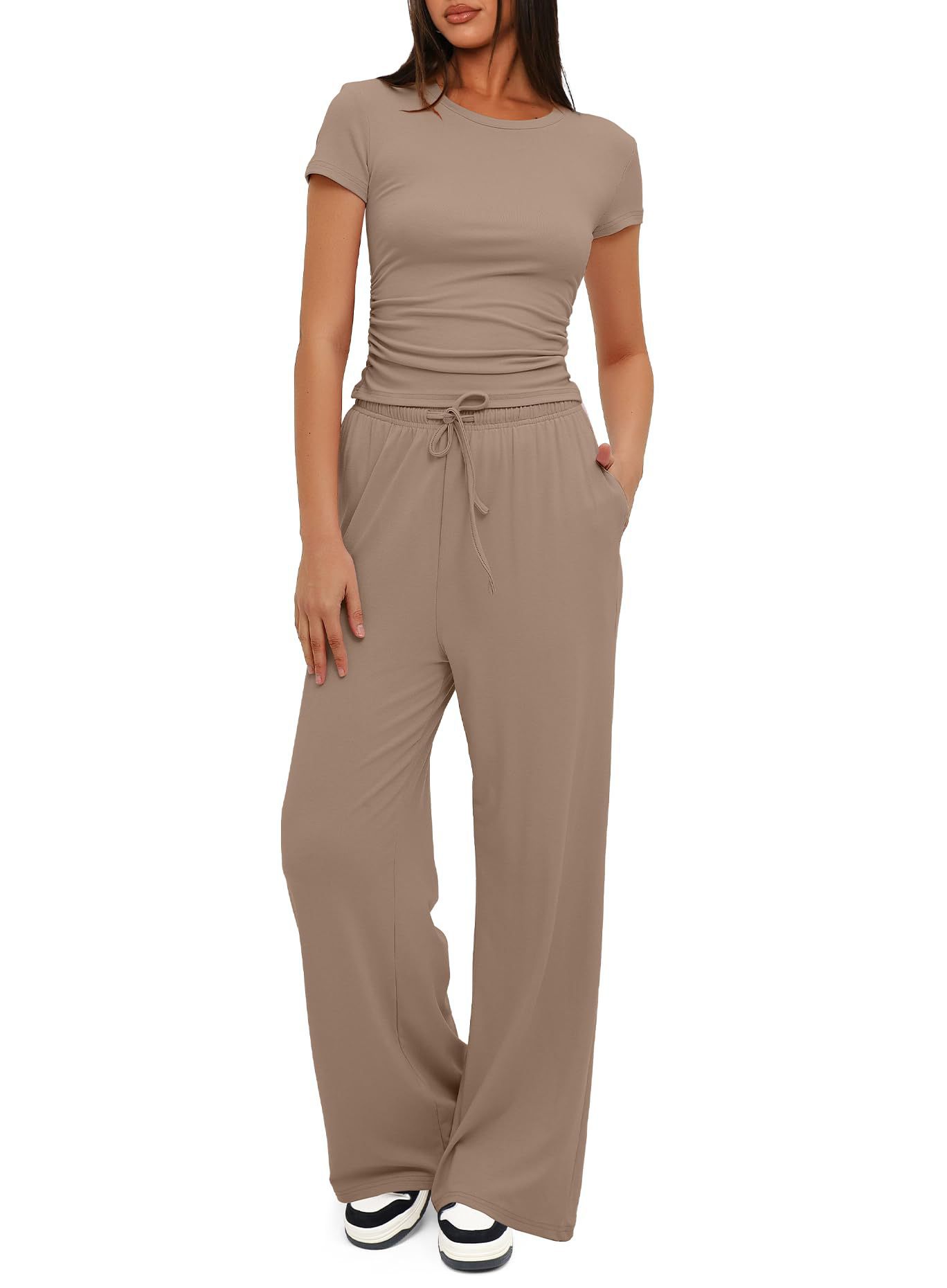 Täglich Frau Einfacher Stil Einfarbig Elasthan Polyester Tasche Hosen-Sets Hosen-Sets display picture 21