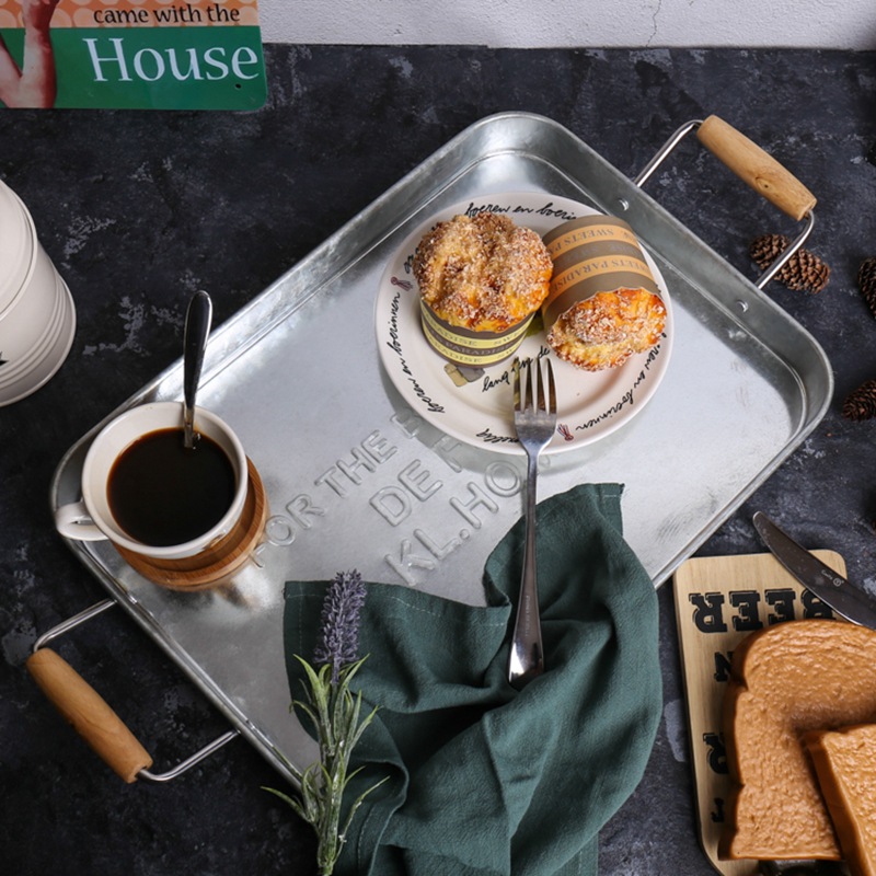 크로스 보더 재고 철 두꺼운 핸들 트레이 베이킹 빵 트레이 간식 홈 스토리지 트레이 식기 장식 트레이