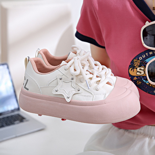 Thick-soled casual bread shoes big-head ugly cute shoes for women summer new round-head cute white shoes pink women's shoes sneakers