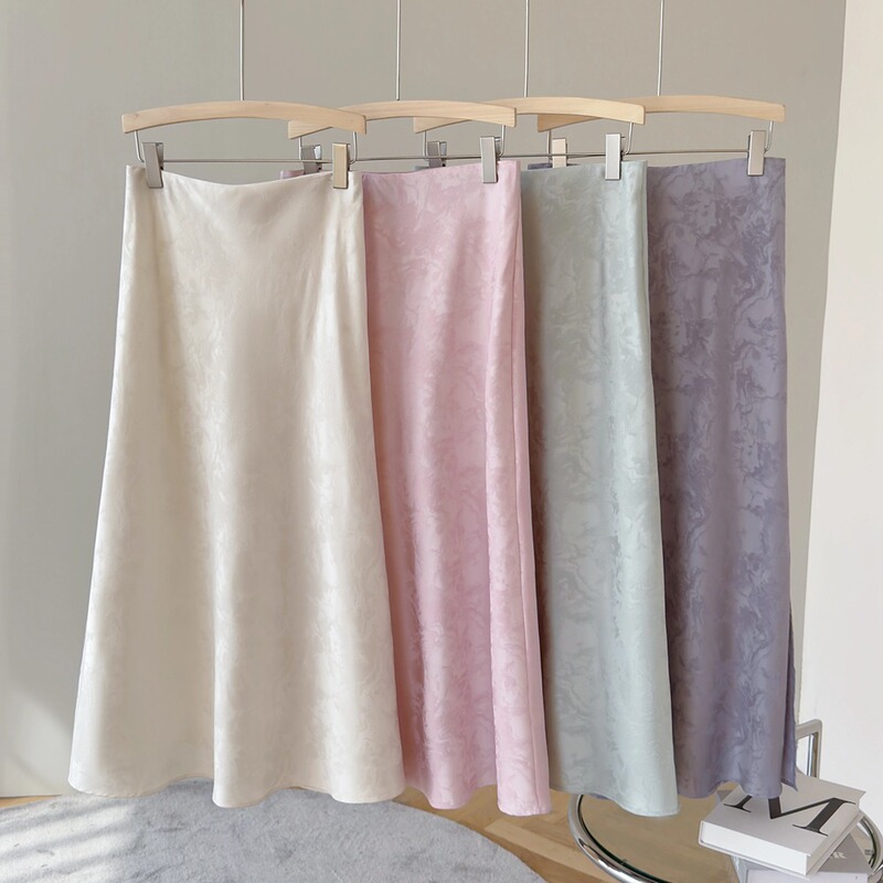 Endi Acetate Satin Jacquard Skirt for Women 2026 Spring and Summer Elegant National Style Slimming Fishtail Long Skirt