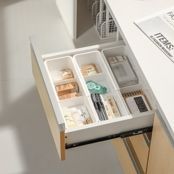 Drawer fixed retractable storage box tableware finishing box household cosmetics stationery medicine with partition retractable box